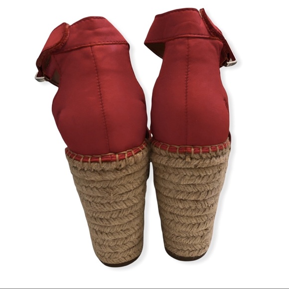 👡 Coral Red Leather Espadrilles Wedge Heels Silver Accents FRANCO SARTO - Picture 8 of 16